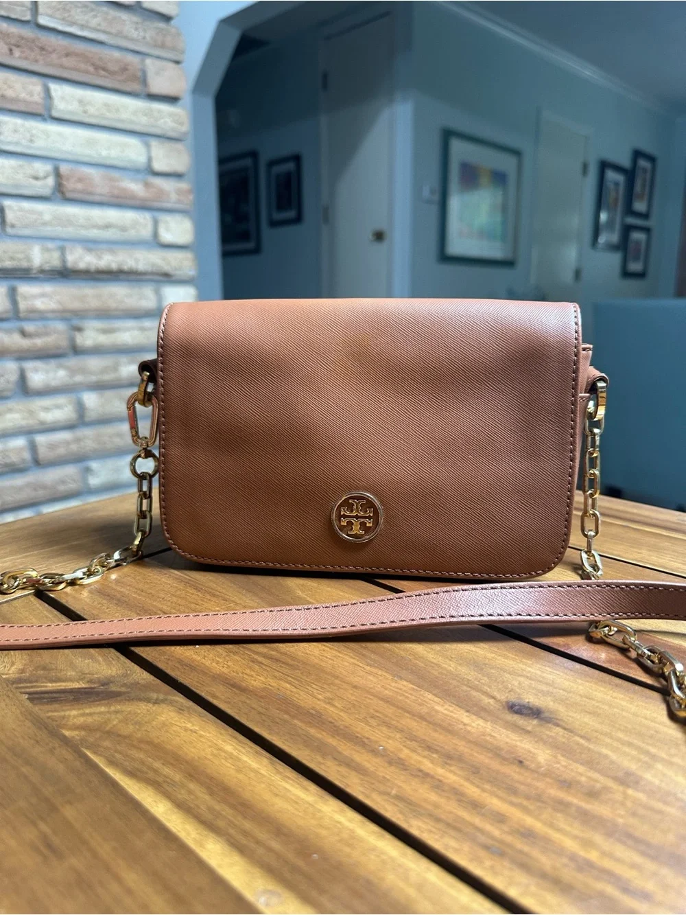 Tory Burch Robinson Luggage Brown Leather Crossbody Bag